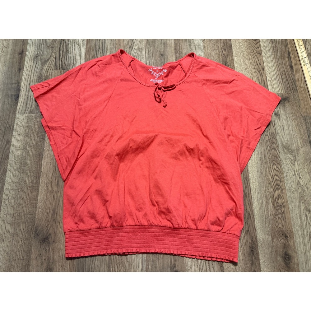 Sonoma Life Style T-Shirt Womens XL Red Casual Smocked Waist Excellent